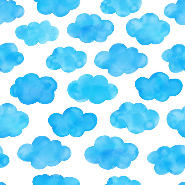 акварелевая рука окрашена синими облаками бесшовный узор. симпатичный фон для ребенка душ приглашение, поздравительная открытка, баннер, п - cloud cloudscape symbol ink stock illustrations