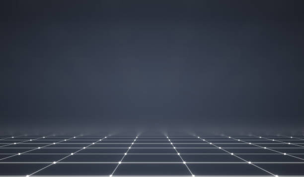 istock Abstract futuristic web with glowing neon light and grid line pattern on dark background. Technology style or geometric backdrops. 3D rendering. 1198588298