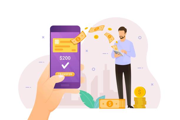 Online transfer money with mobile banking design concept Online transfer money with mobile banking design concept vector illustration transfer print stock illustrations