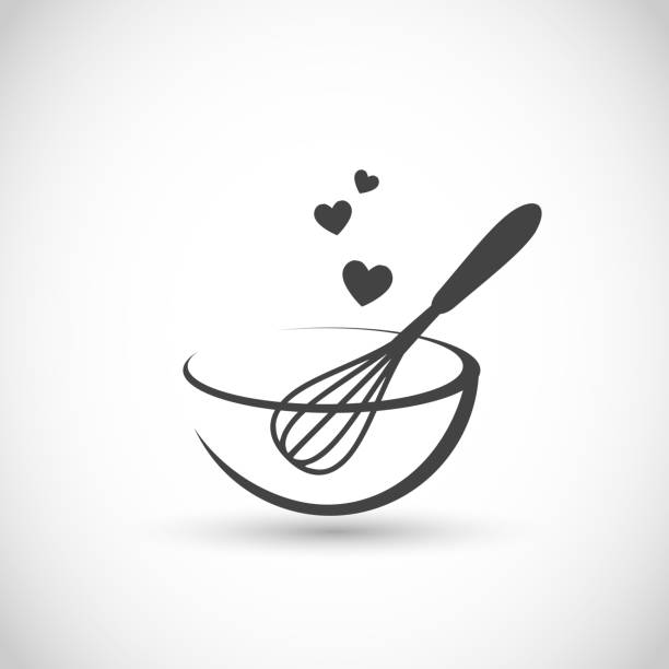 Cute vector illustration - hand beater with a bowl Cute vector illustration - hand beater with a bowl art sweet logo stock illustrations