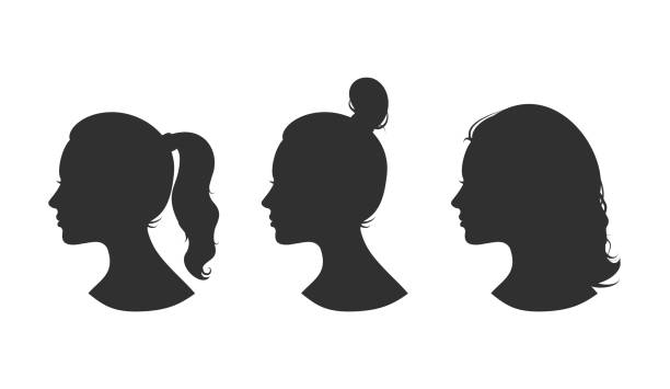 異なるヘアスタイルベクターを持つプロファイル女性のヘーの美しいコレクション - hair bun hairstyle women hair back点のイラスト素材／クリップアート素材／マンガ素材／アイコン素材