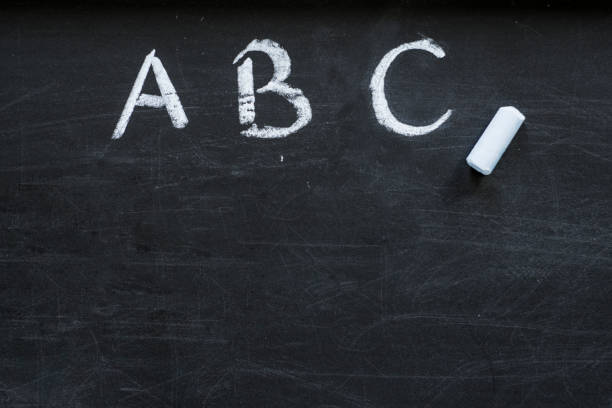 Alphabet on black chalkboard stock photo stock photo