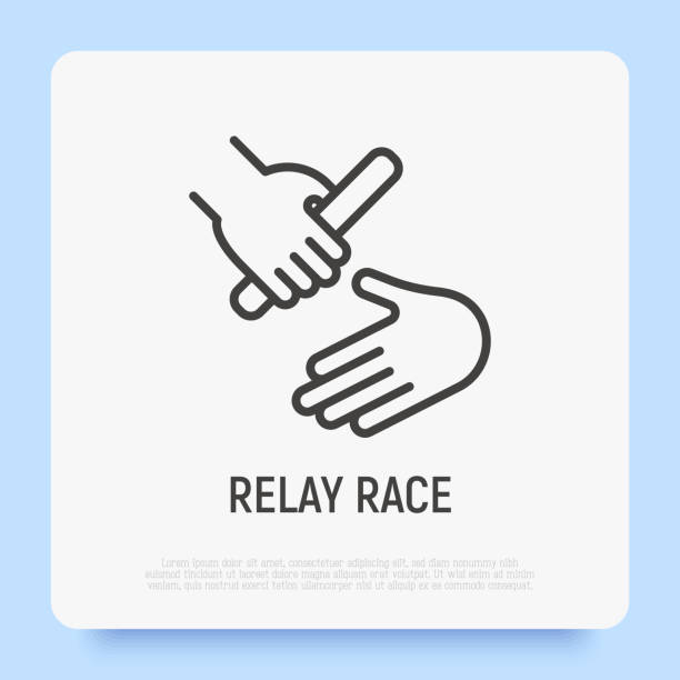 Race relay thin line icon. Symbol of teamwork, trust, cooperation, partnership. Modern vector illustration. Race relay thin line icon. Symbol of teamwork, trust, cooperation, partnership. Modern vector illustration. relay stock illustrations