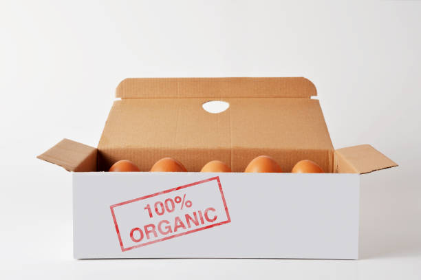 une boîte en carton d'oeufs organiques frais - 2640 photos et images de collection