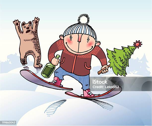 Running Away От Медведь — стоковая векторная графика и другие изображения на тему Лыжный спорт - Лыжный спорт, Медведь, Зима