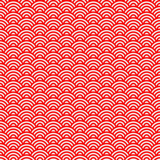 Japanese red scales seamless pattern Japanese red scales seamless pattern. Vector illustration seigaiha stock illustrations
