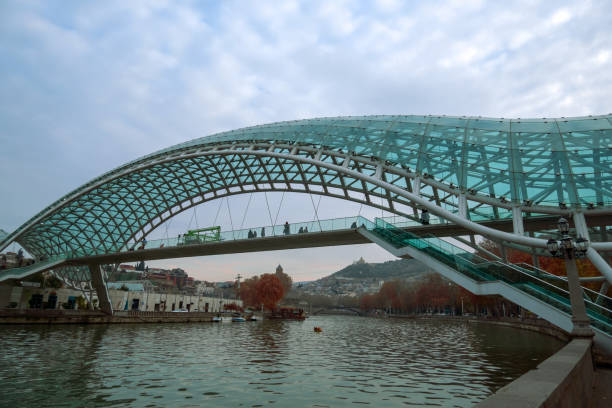 Tbilisi, Georgia, 15 December 2019 -  close up view of the Peace bridge