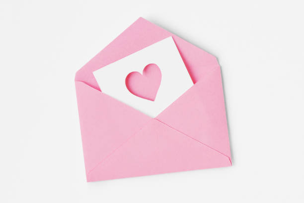 istock Pink envelope with heart icon on white background - Love concept 1198605938