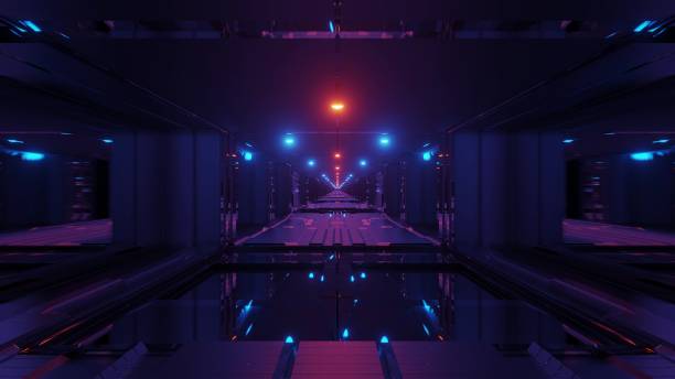 istock futuristic scifi space tunnel corridor with glowing lights and glass windows and botom 3d illustration background wallpaper graphic artwork 1198606776