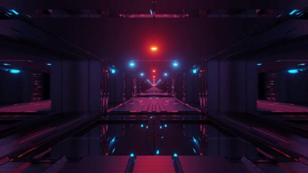 istock futuristic scifi space tunnel corridor with glowing lights and glass windows and botom 3d illustration background wallpaper graphic artwork 1198606989