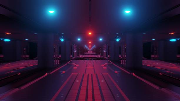 istock futuristic scifi space tunnel corridor with glowing lights and glass windows and botom 3d illustration background wallpaper graphic artwork 1198606995