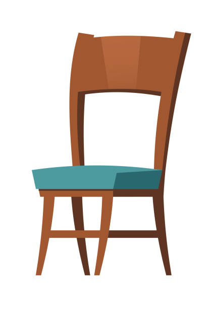 Wooden chair furniture cartoon element for room interior Soft wooden chair furniture cartoon element vector illustrations. Element for living room interior, blue upholstered armchair, home or office room accessory isolated on white upholstered armchairs stock illustrations
