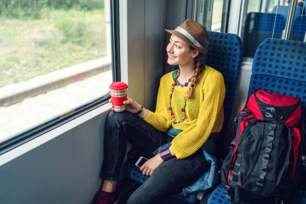 istock Young woman travelling by train 1198611293