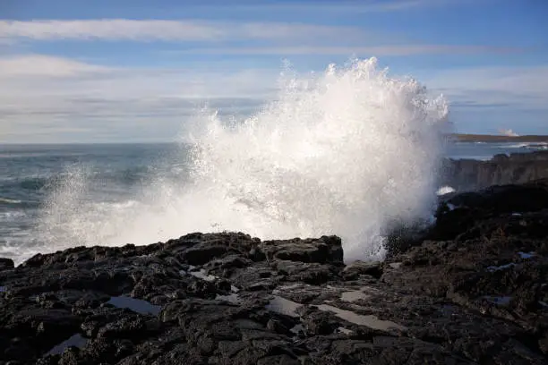 Photo of Big waves crashing in rocks on the south west coast on Iceland