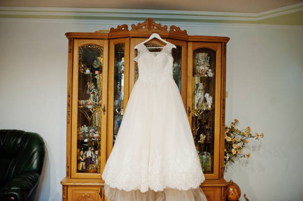 istock Elegant white wedding dress at bride morning. 1198616738