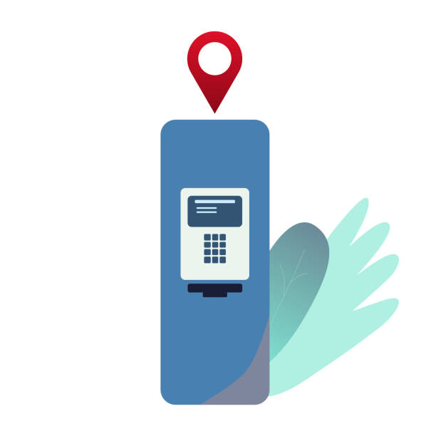 Isolate illustration of a cash machine, ATM, cash dispenser. Isolate illustration of a cash machine, ATM, cash dispenser. Location map pointer. geo locator stock illustrations