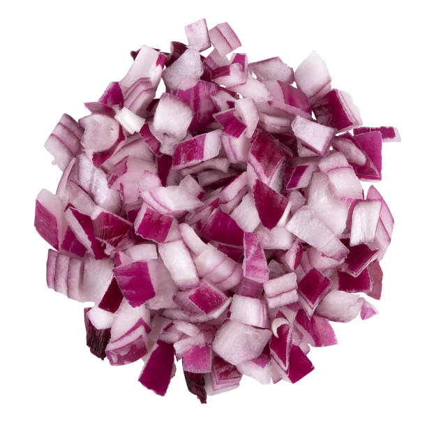 istock Heap of diced red onion. A set of three types. Isolate on a white background, top view. 1198618694