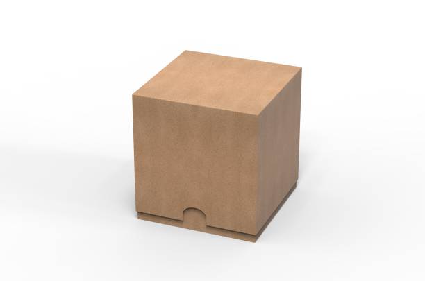 istock Brown paper box, corrugated gift box mockup template on isolated white background, 3d illustration 1198620371