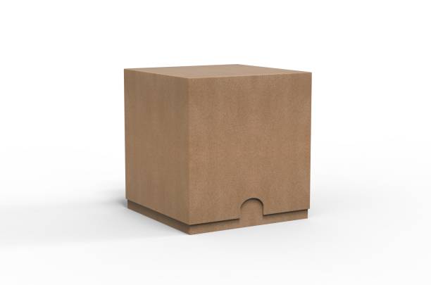 istock Brown paper box, corrugated gift box mockup template on isolated white background, 3d illustration 1198620372