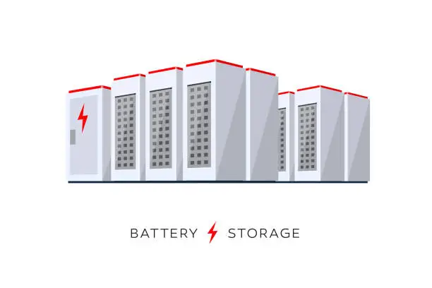 Vector illustration of Isolated Smart Battery Cloud Energy Storage System