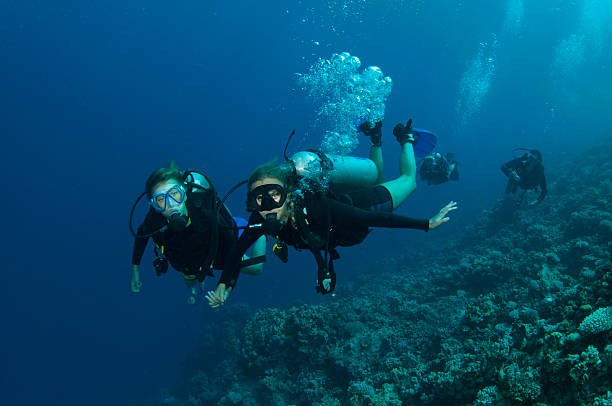 istock couple scuba diving together 119862350