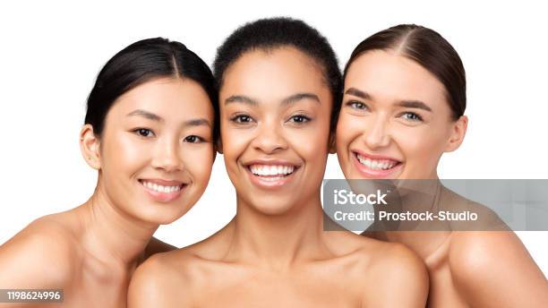 Body Acceptance Concept. Three Multiracial Ladies With Different Beauty  Posing In Underwear Stock Photo by Prostock-studio