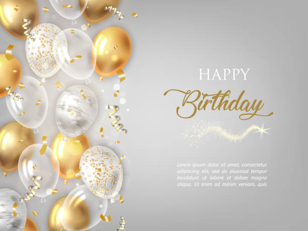 ilustrações, clipart, desenhos animados e ícones de fundo feliz do aniversário com balões dourados. - birthday background