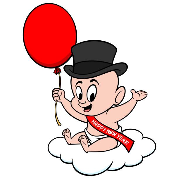 New Year Baby With A Balloon Stock Illustration - Download Image Now - Baby  - Human Age, New Year, New Year's Eve - iStock