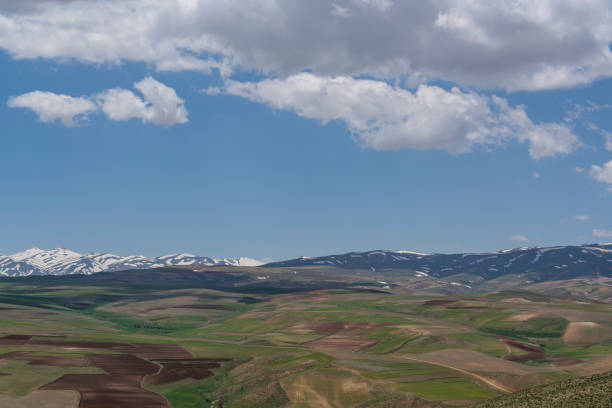 Agriculture on the hills at Zajan in Iran during springtime.