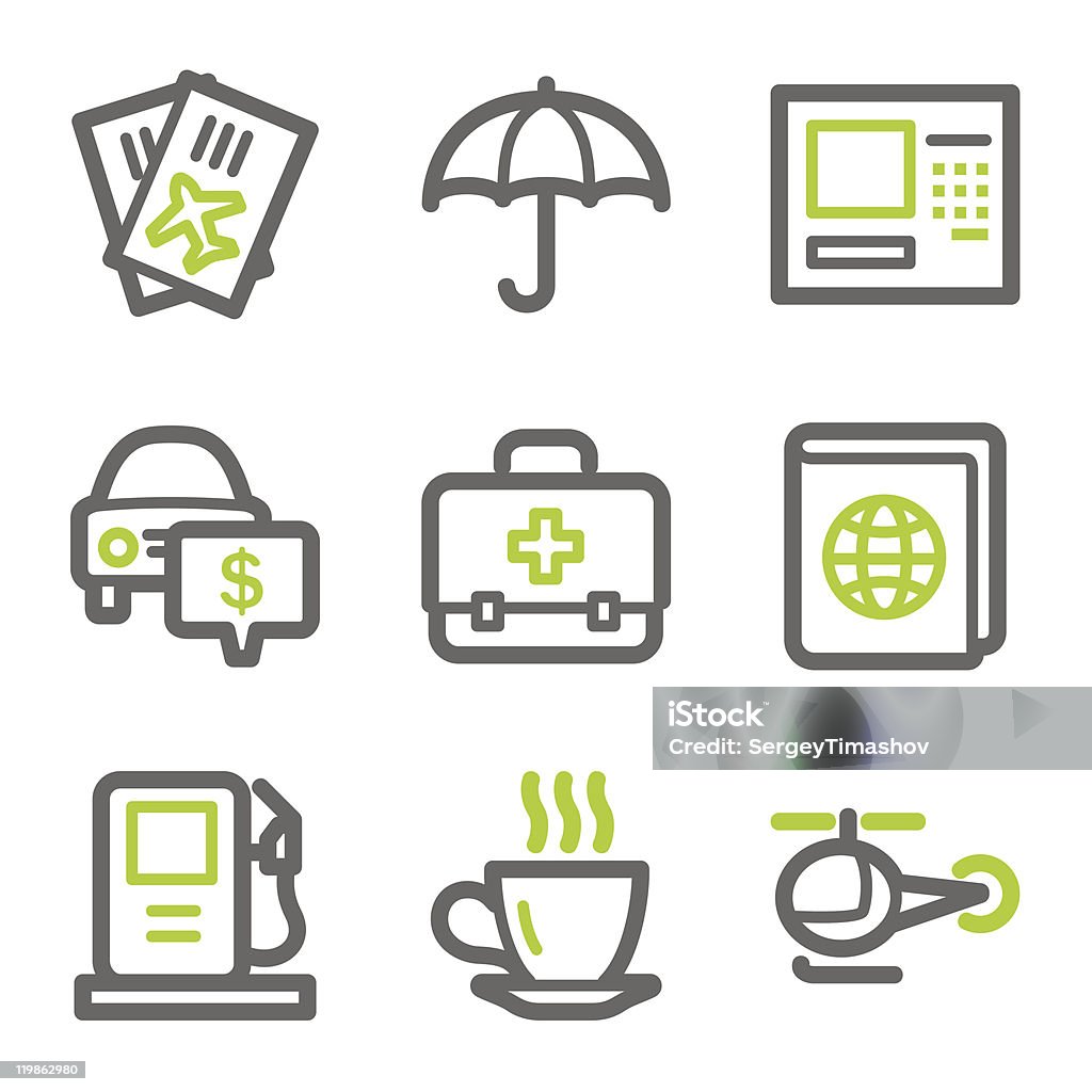 Viaje web icons set 4, verde y gris serie de contorno - arte vectorial de Verde - Color libre de derechos