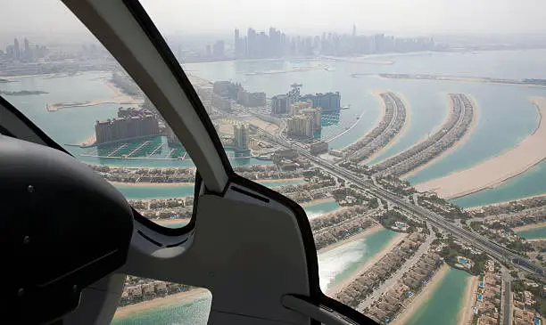 Dubai.  The Palm Jumeirah project. Helicopter view.