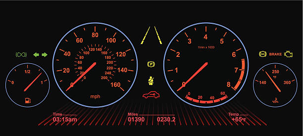 illustrazioni stock, clip art, cartoni animati e icone di tendenza di auto schermata dashboard/notte - speedometer odometer dial speed