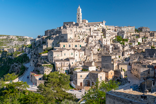 Wide image of Matera (Italy) under a cloudy summer sky