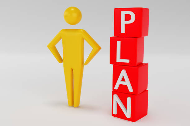 istock 3d people - man, person and a cubes with word plan. 3d rendering 1198635797