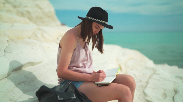 istock Girl sitting on the beach drawing 1198637096