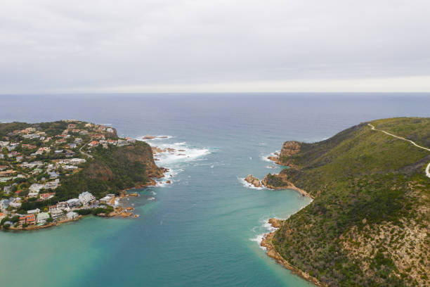 Knysna Heads View over the famous Knysna Heads in South Africa. Ocean inlet into a large Estuary. george south africa stock pictures, royalty-free photos & images