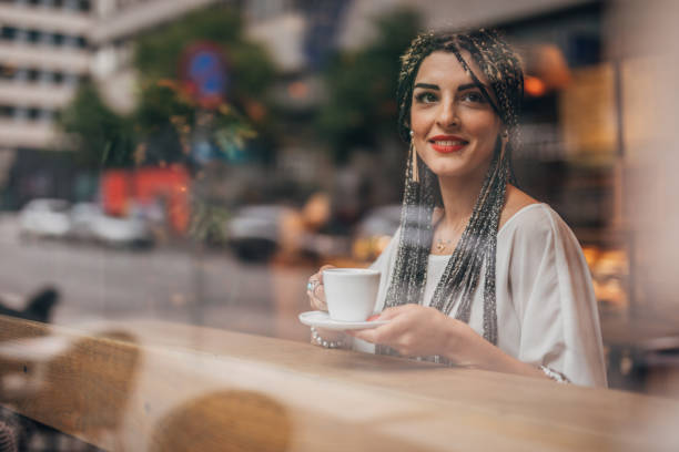 istock Lady sitting on coffee break in cafe downtown 1198641318