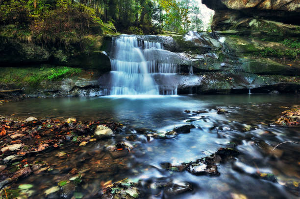istock autumn waterfall. picturesque waterfall in the Carpathian mountains 1198651467