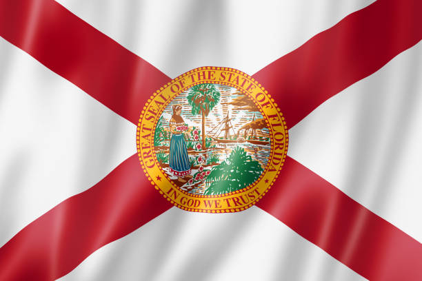 Florida flag, united states waving banner collection. 3D illustration