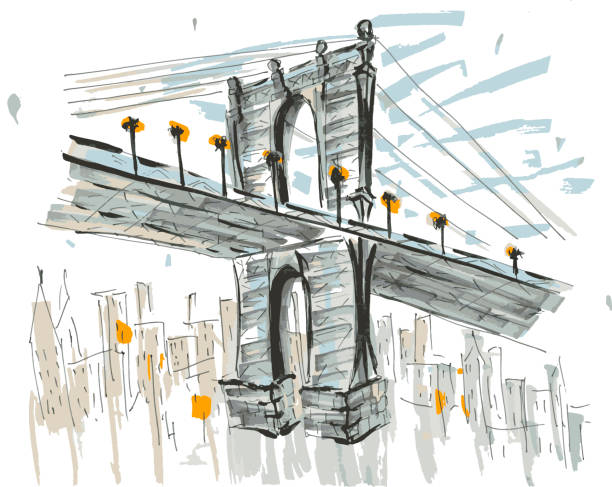 istock Brooklin brige, NYC, USA. Hand drawn marker sketch eps10 vector illustration. 1198670655