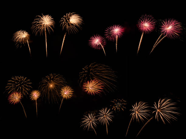 istock colorful fireworks on the black sky background with free space for text. Celebration and anniversary concept 1198676220
