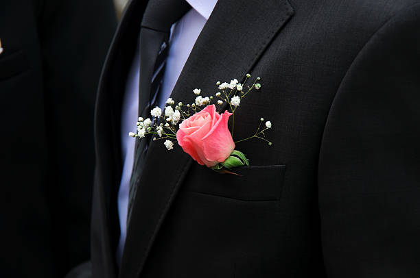 istock red rose on a groom coat 119867740