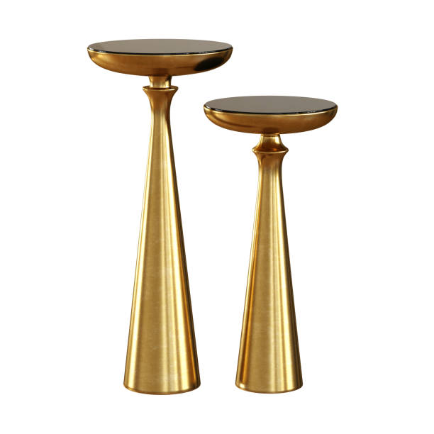 istock Two decorative round golden tables on a white background. 3d rendering 1198679187