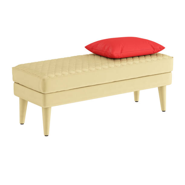 istock Beige cloth banquette with a red pillow on a white background. 3d rendering 1198680898