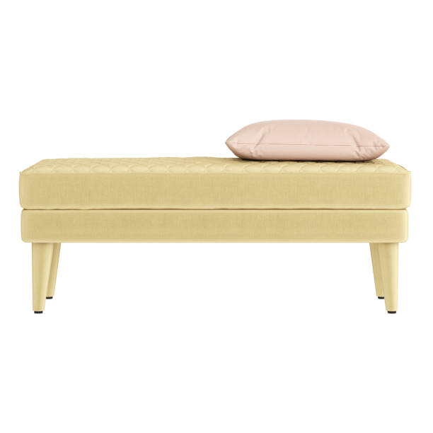 istock Beige cloth banquette with a pink pillow on front view on a white background. 3d rendering 1198680899
