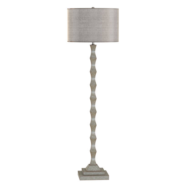 graue nacht-stehlampe auf einem metallischen sockel auf weißem hintergrund. 3d-rendering - floor lamp lamp lamp shade contemporary stock-fotos und bilder
