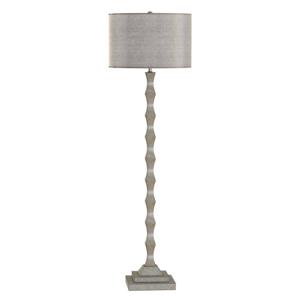 lámpara de pie de noche gris sobre una base metálica sobre un fondo blanco. renderizado 3d - floor lamp lamp lamp shade contemporary fotografías e imágenes de stock