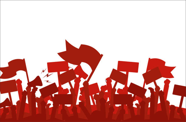 istock Silhouette crowd of people protesters. Protest, revolution, demonstrators or conflict. Flat vector illustration. 1198681718