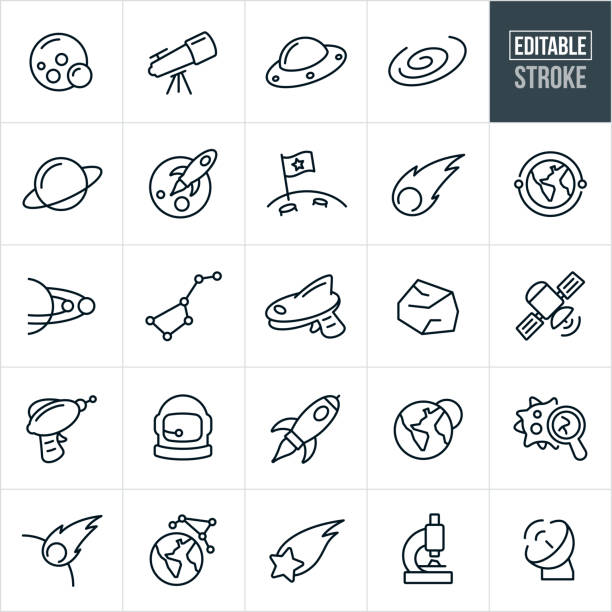 space thin line icons - bearbeitbarer strich - space helmet stock-grafiken, -clipart, -cartoons und -symbole