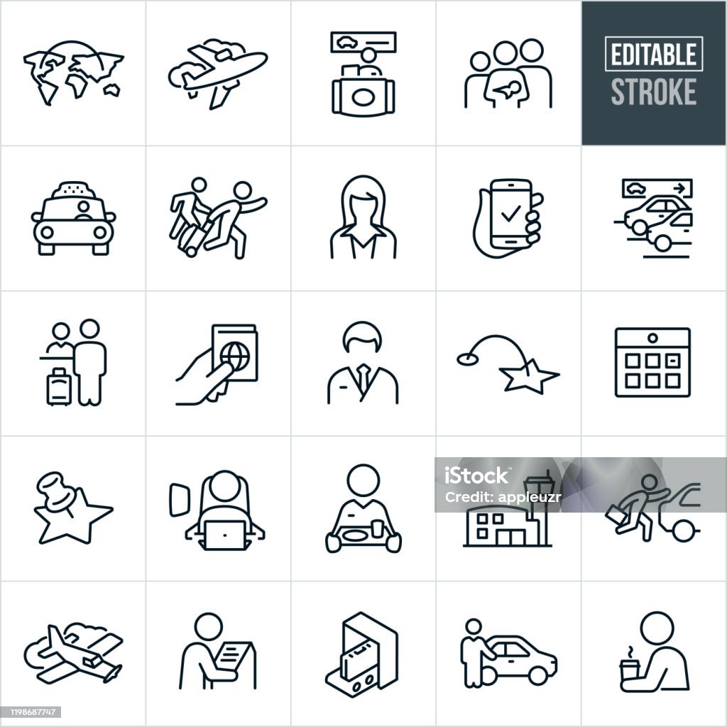 Lucht reizen dunne lijn icons-bewerkbare lijn - Royalty-free Pictogram vectorkunst